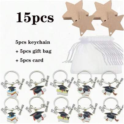 15件/3件套2026毕业季钥匙扣套装，含毕业帽和毕业证，锌合金可拆卸环形吊坠金属钥匙扣，适用于背包、毕业礼物、派对礼品、庆祝用品、个性化钥匙扣、毕业纪念品