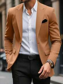 Men's Suit Jacket | One Button, Solid Color And Casual Style - Brown - View 6