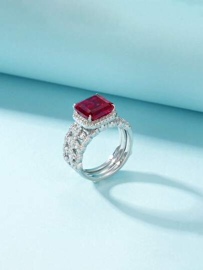 1 pieza Anillo de plata de ley 925 con rubí cultivado elegante, adecuado para uso diario, fiestas, vacaciones, Día de San Valentín, Día de la Madre, aniversario de boda, regalo de joyería para mujeres