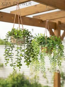 1/2片人造悬挂桉树叶，聚酯纤维材质，人造植物，两种形状可选（A和B），绿色装饰，四季皆宜，适用于学校宿舍、办公室、派对、生日、家居装饰、酒店、餐厅、客厅、卧室、婚礼、厨房和花园装饰，情人节礼物 - 綠色 - 查看 8