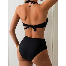 Black BikiniWomen's Halter Triangle, High Waist Two Piece Bathing Suit; Adjustable Tie Bikini With Gold Accent - XL - 多色551 - 查看 3