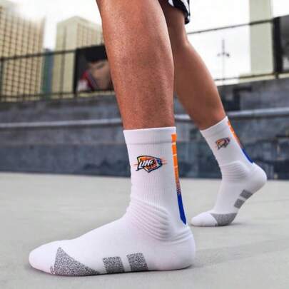  3双NBA俄克拉荷马城雷霆队刺绣高筒男袜，毛巾底涤纶压缩运动袜，适合篮球、足球、跑步和户外运动
