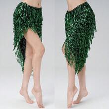 三角形亮片肚皮舞裙，长流苏臀巾，节日服装，女士拉丁舞裙配亮片流苏臀巾。波西米亚风格，适合狂欢节、派对、夜总会、海滩穿着，异域风情装饰。 - 彩色 - 查看 6