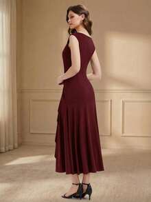 Elegant Asymmetrical Neck Wedding Guest Dress Women For Wedding Semi Formal Dress Prom Dress - Burgundy - View 2