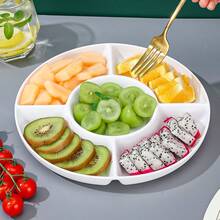 10英寸圆形白色分隔式餐盘，加厚五格开胃菜盘，水果、糖果、零食、甜点、沙拉盘 - 白色 - 查看 5