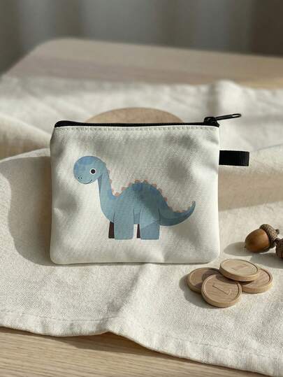 1pc Cartoon Dinosaur Print Coin Purse Card Holder, Snap Closure Compact Pouch To Store Coins, Cards, Accessories, Keys, Ideal Gift For Girls And Boys