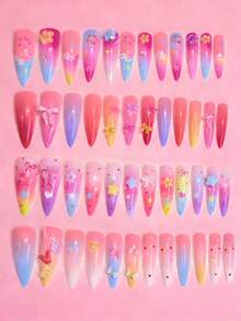 96片春季花卉浮雕美甲贴纸，3D爱心、字母、花朵、蝴蝶结、杏仁形美甲贴花，增添浪漫氛围，适合日常约会，美甲用品 - 彩色 - 查看 5