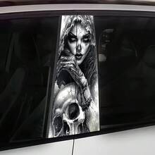 复古风格骷髅纹身贴纸，2张装，乙烯基材质，适用于汽车门柱/B柱保护，易于粘贴和移除，防晒、防水、防刮擦，汽车装饰贴纸 - A - 查看 6