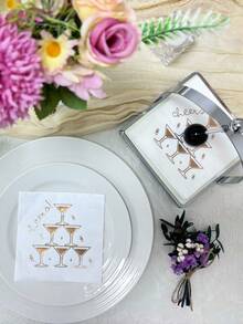 16张/套，高级烫金鸡尾酒餐巾纸，10英寸x10英寸/25厘米x25厘米，适用于婚礼、新年、生日、节日、派对、餐厅酒店装饰、宾客餐巾纸、派对用品 - 白色 - 查看 7