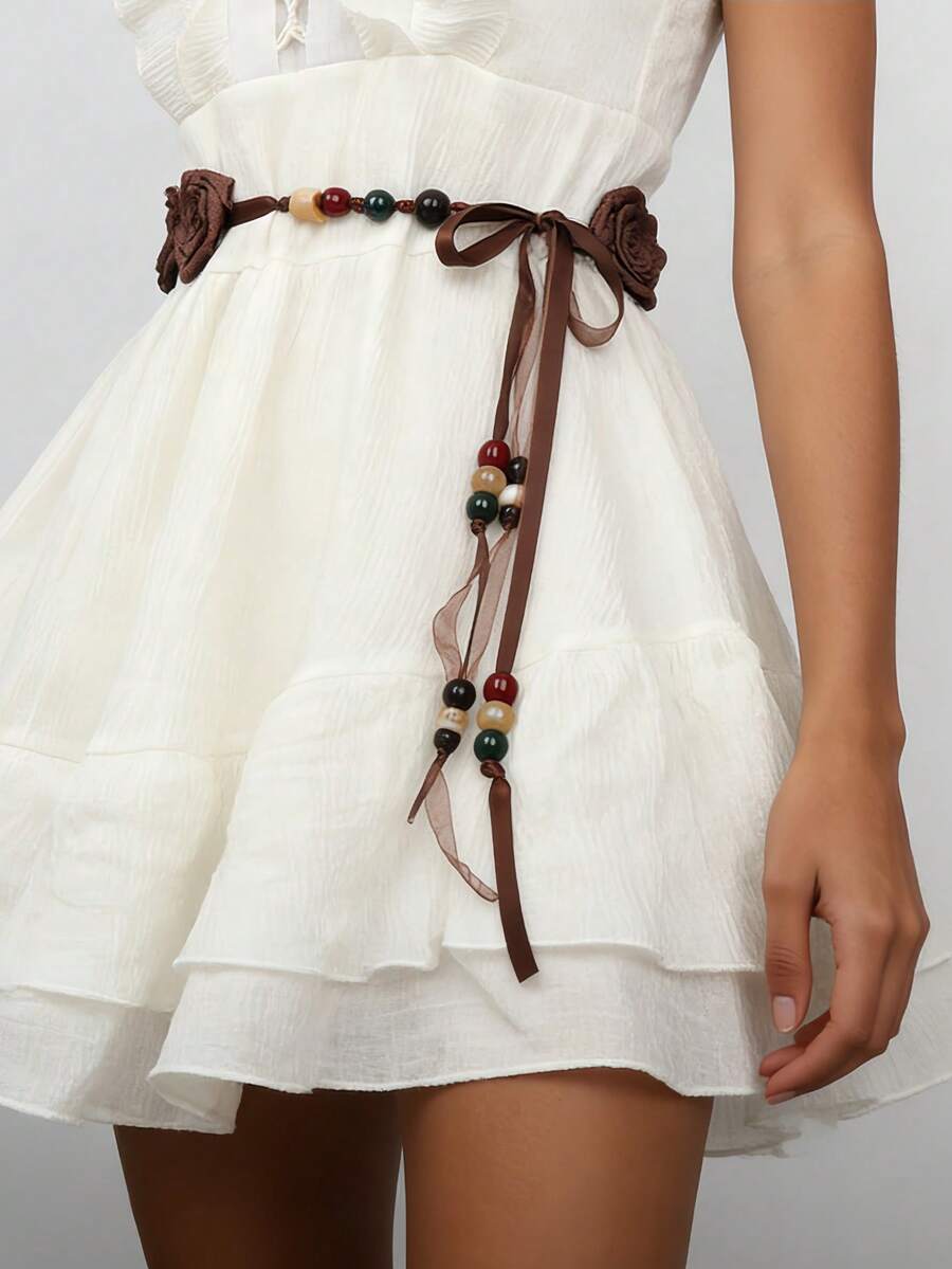 1pc Bohemian Fabric Rose Waist Chain, Casual Bohemian Fabric Waist Belt/Sash For Wedding Party, Birthday Gift, St. Patrick's Day Gift - Multicolor - View 1