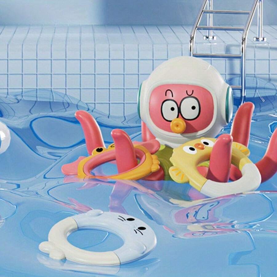 兒童章魚浮水圈套環洗澡玩具套組,適合18個月以上幼兒的互動教育水上遊戲,趣味浴缸淋浴感官玩具,讓洗澡時間更輕鬆,完美的嬰兒洗禮禮物 - 彩色 - 查看 1