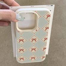 1个TPU材质可爱红色蝴蝶结条纹格子图案手机壳，适用于苹果17 Pro Max/17/16 Pro Max/15/13/12/11、S20 FE/A15/S24/A55、Note 11/Note 12/Note 13 Pro，全包防摔软壳保护套 - 白色 - 查看 3