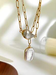 1pc Fashionable Versatile Asymmetrical Baroque Style Pendant Stainless Steel Necklace For Women - Necklace - View 6