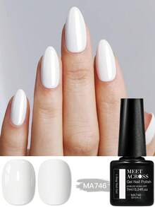 MEET ACROSS 1pc 7ml White 1 Step Gel Nail Polish , Semi Permanent Nail Art Manicure 3 In 1 Gel Soak Off UV LED Gel Nail Varnishes No Need Base Top Gel, Long Lasting, Nail Art DIY For Home And Salon Nail Supplies - White - View 1