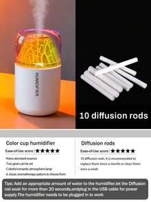 1 pieza Humidificador de volcán colorido de 180ml, alimentado por USB, 2 modos de funcionamiento, luz LED de 7 colores, apagado automático, niebla silenciosa, ambientador, difusor de aromaterapia, adecuado para decoración de habitaciones, oficina, sala de estar, escritorio, coche, gran regalo para ella - Blanco y Negro - Ver 14