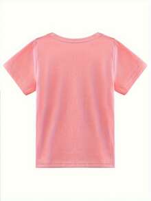 Camiseta informal de verano para niña con estampado de corazón, lápiz y "CP Team"; mangas cortas, cuello redondo, corte cómodo - estilo juvenil - Rosa - Ver 2