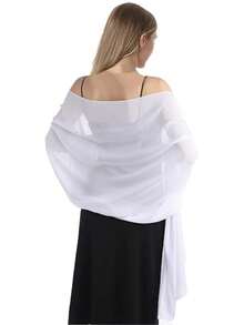 Khăn choàng nữ mềm mại, màu trắng tinh khiết, trong suốt, chất liệu chiffon, thích hợp cho các dịp trang trọng, tiệc tùng và lễ kỷ niệm. - trắng - Xem 7