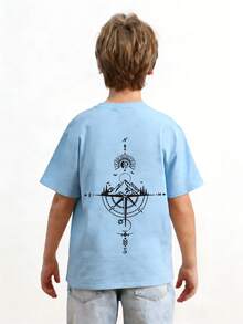Tween Boy Casual Graphic Print Crew Neck Short Sleeve T-Shirt, Summer Top - Baby Blue - View 2