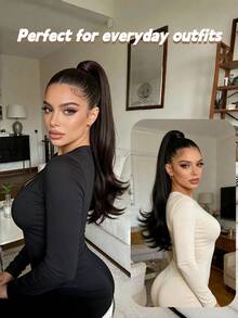 18英寸自然蓬松波浪马尾假发，中长直发编织假发，带小夹子，适合女性参加派对、节日礼物、音乐节、派对配饰，也适合日常佩戴、美发沙龙使用、角色扮演、婚礼、Y2K、洛丽塔、JK风格，适合细软发质、新手和所有肤色，新年和情人节礼物，发饰 - 彩色 - 查看 2