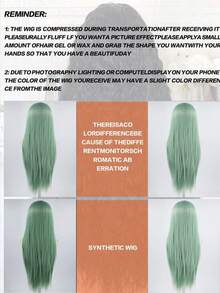 13x3.5 Inch Long Straight Synthetic Lace Front Wig, Black, Mint Green, Pink Lace, Heat Resistant Fiber Wig For Women - Mint Green - View 9