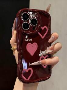 Heart Pattern Cream Texture Soft Case Compatible With IPhone 17/17 Pro Max, 16/16 Pro/16 Pro Max, 15, XR, 7P/8P, P12 Pro Max, P13 Pro Max, P14 Pro Max, P13, P14, P11, P12, P14, XS/S/XS Max/7/8, Cute & Fashionable Thick Protective Phone Cover - Multicolor - View 1