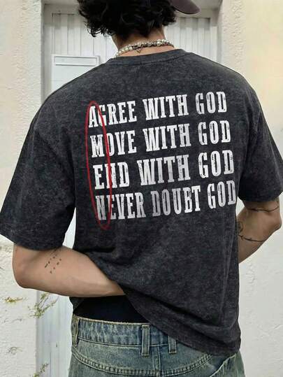  Fractyr Men's Fashion Casual Street Rock Hip Hop Loose Short-Sleeve T-Shirt | Creative English Print | Exquisite Design | Spring/Summer Must-Have | Basic Style, New Arrival, Versatile And Easy To Wear, Washed Cotton Fabric | The Perfect Gift For A Friend | Showcase Your Unique Personality