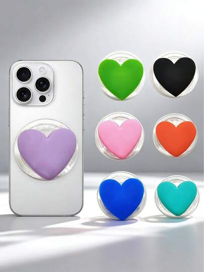 1pc Candy Color Heart-Shaped Phone Grip Holder, Adhesive Phone Ring Stand, Retractable Foldable Slouchy Desktop Phone Holder