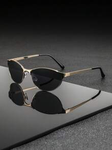 一副男士金属椭圆形时尚眼镜，独特前卫大胆的美式街头风格，时尚眼镜，适合派对、活动、街头摄影 - 彩色 - 查看 14