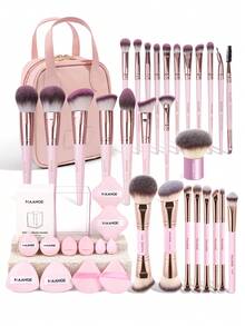 MAANGE 2支/5支/7支/20支/41支化妆刷套装，包含腮红刷、粉底刷、定妆刷、散粉刷，旅行化妆工具 - 粉色 - 查看 15