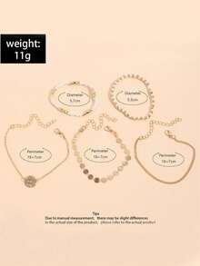 Conjunto de pulseras de moda geométricas para mujer con colgante de cadena plana de hueso, strass y lentejuelas en estilo bohemio - conjunto de pulsera - Ver 3