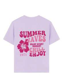 Tween Girl Hibiscus Flower Print T-Shirt, Soft And Comfortable Fabric, Suitable For Girls To Wear For Travel, Vacation, Outdoor Sports, Daily Wear, Casual Travel, Best Choice! Fashionable Tween Girls Casual Versatile Top For Spring And Summer - Mauve Purple - View 4
