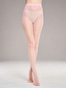 1双加大码亮面透明连裤袜；舒适时尚纯色女士连裤袜；耐穿粉色过膝袜；可手洗/机洗；适合日常穿着 | 亮面过膝袜 | 连裤袜 - 淺粉色 - 查看 4