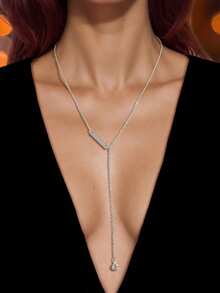1 Pc Y Style Silver Chain Long Pendant Necklace Women Party Daily Social Gatherings Jewelry - Silver - View 1