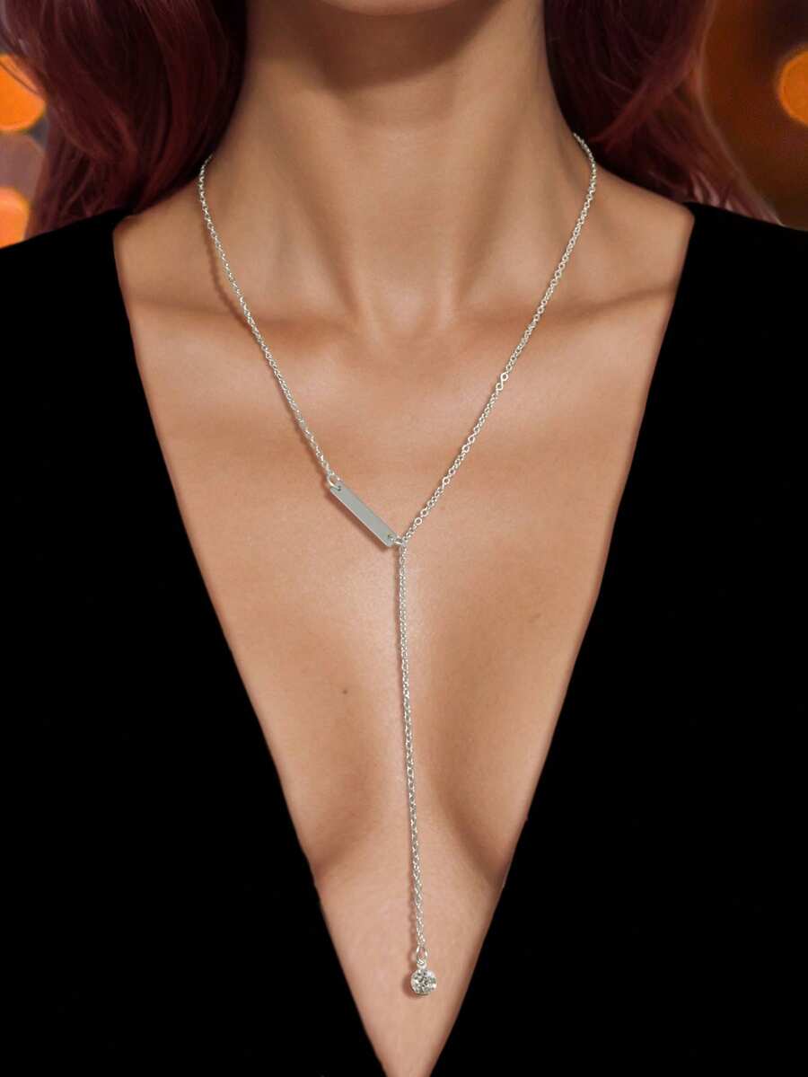 1 Pc Y Style Silver Chain Long Pendant Necklace Women Party Daily Social Gatherings Jewelry - Silver - View 1
