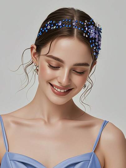 1件优雅树脂花朵、珍珠和水晶装饰发箍，甜美仙女风发饰，适合女性，可用于婚礼、伴娘、派对、宴会、舞会等场合。