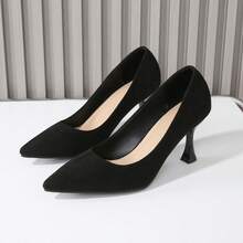 Zapatos de tacón alto negros para mujer, tacones de punta fina de ante, tacón delgado, para trabajo/vestimenta formal, talla 41, nueva llegada 2026 - Negro - Ver 10