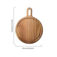 1pc Round Wooden Bread/Cutting Board, Steak Platter, Cake Stand, Fruit & Dessert Serving Tray - Brown - View 10