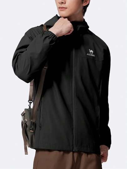 CAMEL CROWN 男士户外运动连帽夹克，春夏运动连帽夹克休闲户外编织防水夹克简约百搭风衣