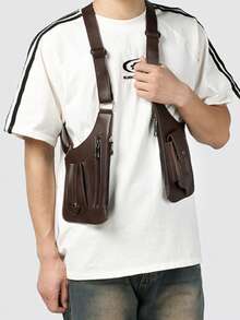 1pc PU Leather Casual Men's Waist Bag, Functional Streetwear Style Versatile Men's Chest Bag Phone Bag - Multicolor - View 13