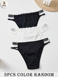 APRSEA 3 PSC Of Women's Letter LOVE Sexy Panties Lace Splicing Charming Mature Black Triangle Pants Shiny Ladies' Knickers - Multicolor - View 10