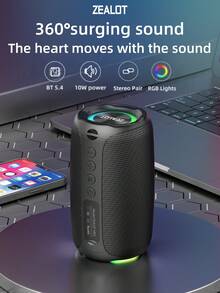 Altavoz inalámbrico de alta potencia ZEALOT M2 de 10W, subwoofer portátil para exteriores con luces RGB, compatible con tarjeta SD/USB/AUX, altavoces estéreo duales, manos libres, compatible con smartphones/tabletas/TVs/computadoras, adecuado para fiestas al aire libre, reuniones en el hogar, eventos en la playa - Unitalla - Ver 3