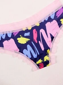 Dircho 1pc Sexy Women Contrast Lace Hipster Panties, Comfy & Cute Low Waist Lace Trim Panties, Allover Print Patterns, Women's Lingerie & Underwear - Multicolor - View 5