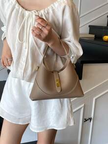 1pc Khaki Solid Color PU Handbag - Khaki - View 2