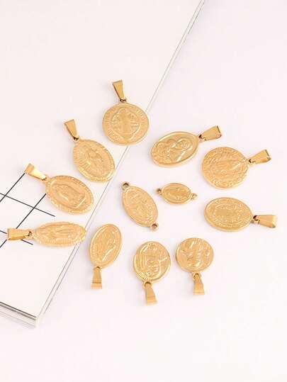 5个复古基督教圣母玛利亚吊坠，带扣，18K镀金不锈钢材质，宗教天主教圣人吊坠，适用于DIY珠宝制作，项链手链配件