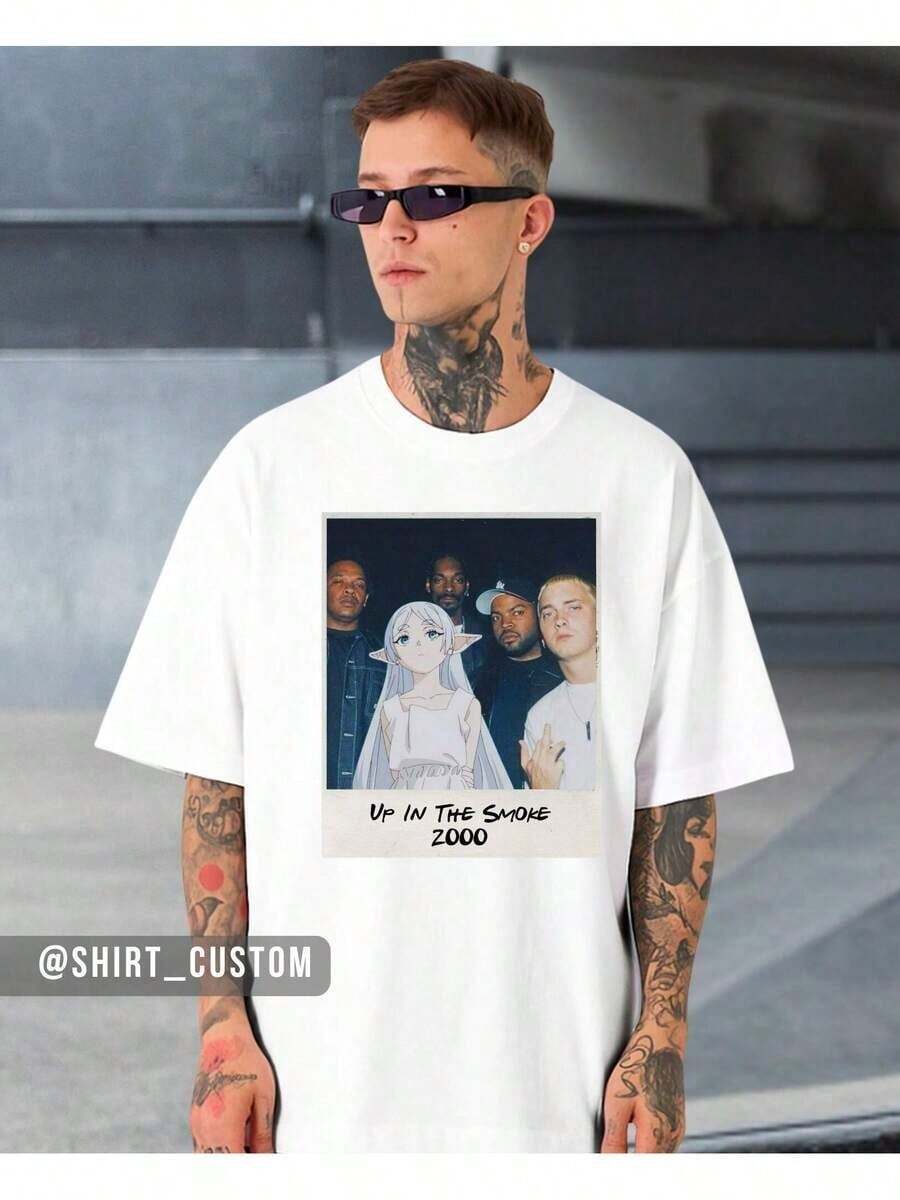 Sousou No Frieren Elfa Meme Rappers Gangster Anime Streetwear Otaku Aesthetic T-Shirt - trắng - Xem 1