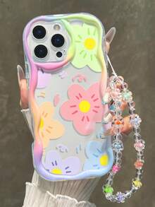 花卉彩绘平纹印花奶油色波浪边可拆卸手链简约防震加厚手机壳，兼容 17/17 Pro/17 Pro Max、16 XR/7/8、15 Pro Max、12 Pro Max、13 Pro Max、14 Pro Max、13、14、11、12P、14P、11P、12P、XS、XR、7/8P、7/8 Plus、A13、A22、A21S、A51、A52、S22 Ultra、A33、A35、10、Note 11 4G、11 Lite、A53、A14、A23、S23 Ultra、S24、A14、A15、S23、A73、A55、A54。手机，国际版，非国内版 - 彩色 - 查看 2