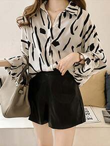 Camisa de mujer Camisa de mujer con estampado de graffiti, manga larga, holgada, casual, versátil, como prenda base - Blanco - Ver 2