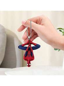 2pcs/Set 2D Spider Man Acrylic Car Keychain With Intricate Mesh Design, Superhero Mirror Hooks, Made Of Plastic - Perfect For Marvel Fans, Avengers Accessories, Vehicle Decorations, Hero Themes, Exquisite Handmade Gifts New Year's Gift, Valentine's Day Gift, Easter Gift - Multicolor - View 2