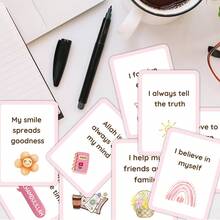 31张穆斯林女孩积极肯定卡片，伊斯兰信仰每日提醒卡片，每日积极正念卡片 - 培养自尊、信仰和良好品德，穆斯林开斋节斋月礼物 - 彩色 - 查看 6