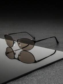 一副男士金属椭圆形时尚眼镜，独特前卫大胆的美式街头风格，时尚眼镜，适合派对、活动、街头摄影 - 彩色 - 查看 4